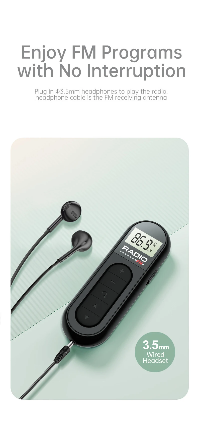 Mini Portable FM Radio 76-108MHZ Digital Tuning with LCD Screen Belt Clip 3.5mm