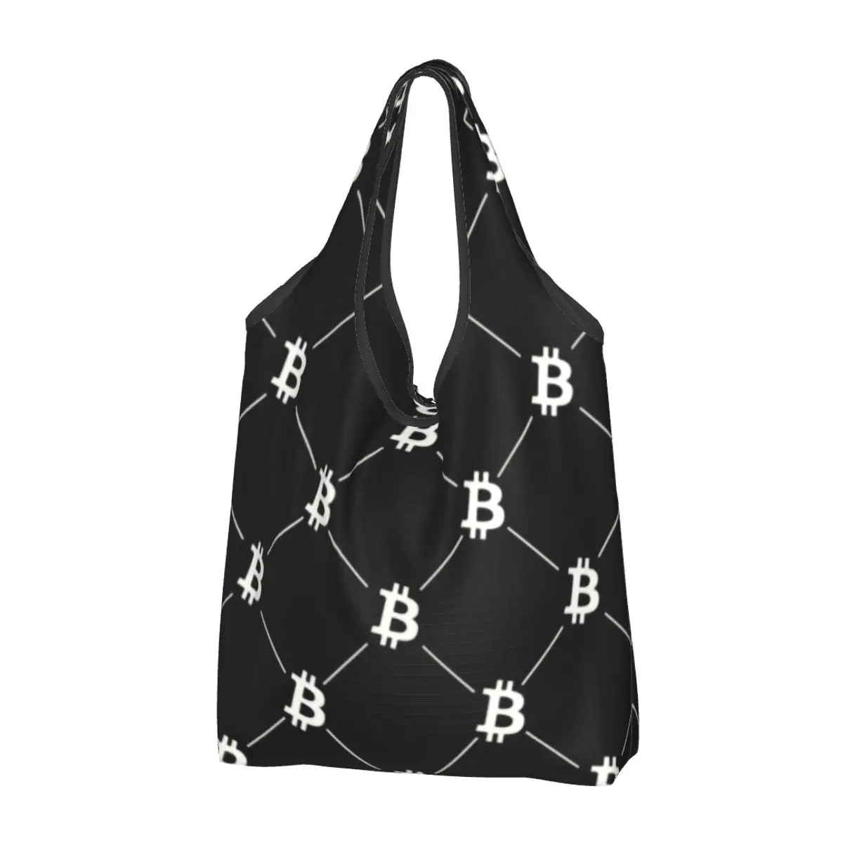 

Bitcoin Pattern Grocery Shopping Tote Bags Women Funny BTC Cryptocurrency Shopper Shoulder Bag Large Capacity Handbag