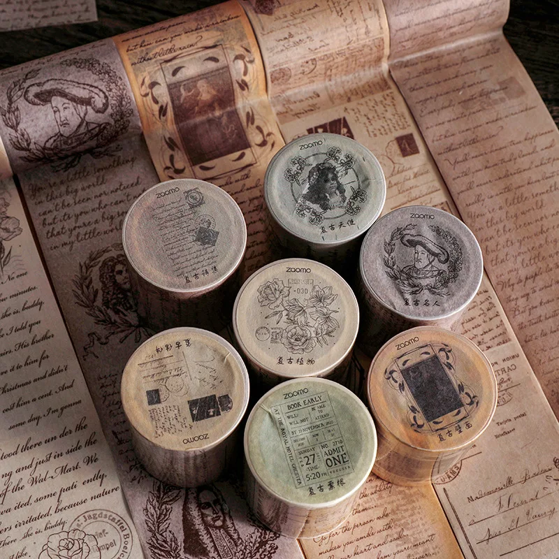 Washi Tape Decorative Adhesive Tape for Diy Scrapbooking Sticker Label Vintage Poems Ticket Letters Plants 1roll Stationery Tapes