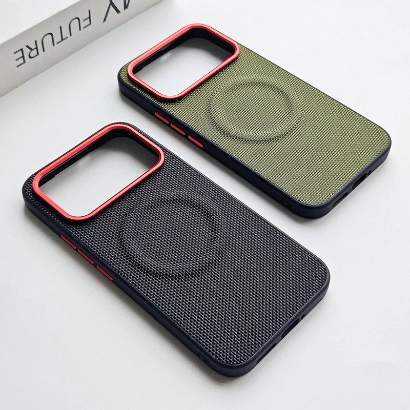 Magnetic Carbon Fiber Pattern PU Leather + TPU Anti-Fall Wireless Charging Phone Case