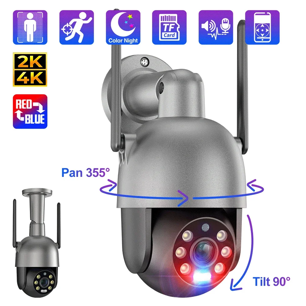 Techage 2K 4K UHD 8MP WIFI Smart AI Camera Two-way Conversation Human Detection Red-Blue Light Alarm Outdoor Security IP Camera