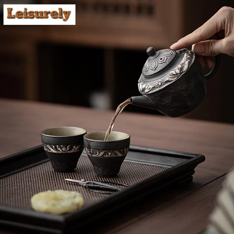 Wabi Sabi Style Ancient Lotus Teapot Tea Set Complete Set Retro Tea Ceremony Set Teapot and Tea Cup Set Tea Items Decoration