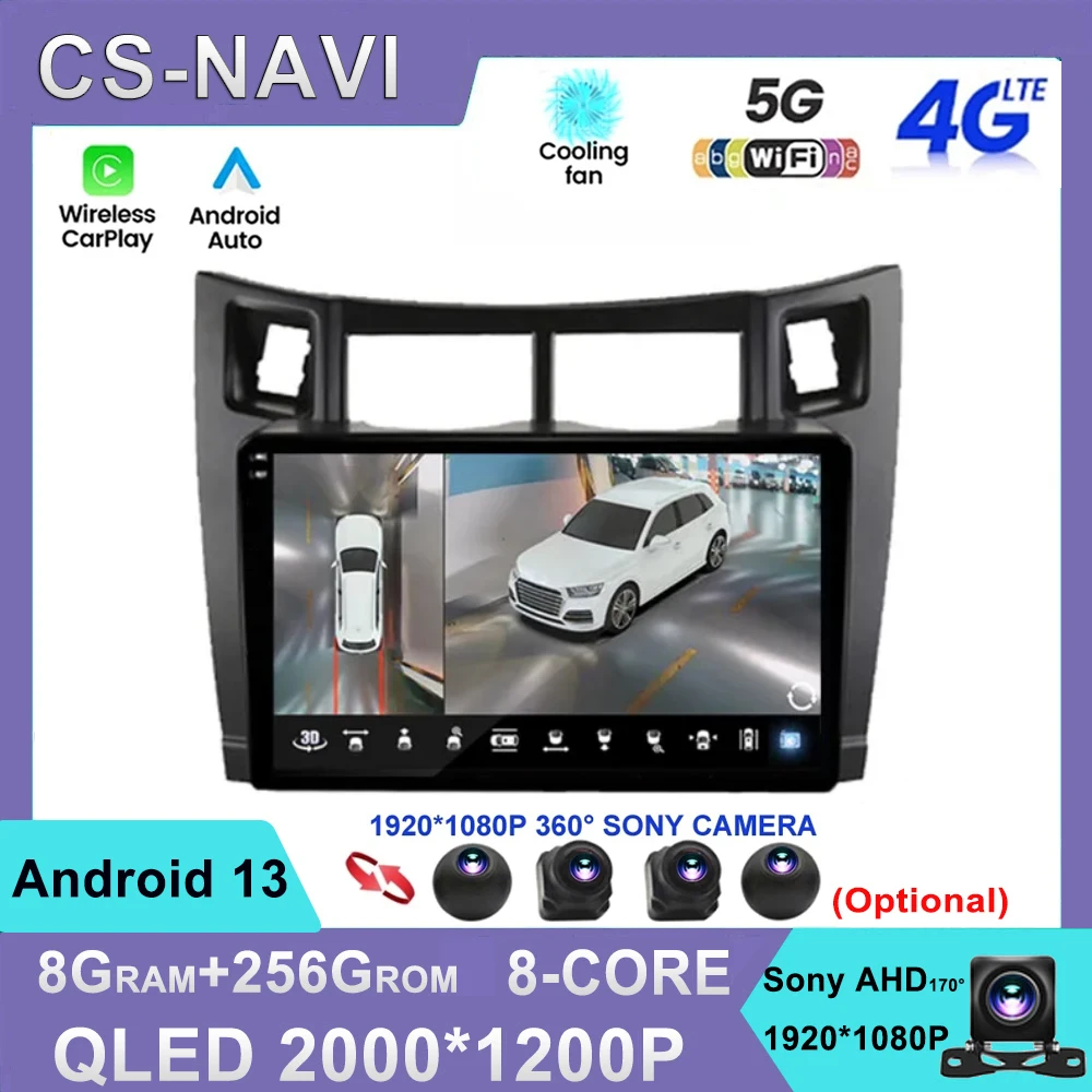 

Автомобильный GPS-навигатор Android13, камера 360 CarPlay, Wi-Fi, GPS, автомобильное радио, мультимедийный видеоплеер для Toyota Yaris 2005-2012, стерео