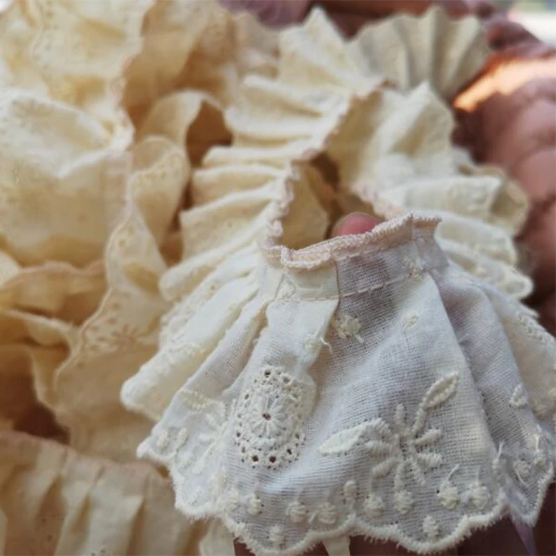 Lace Fabric 5CM Wide Luxury Embroidery Yellow Flower Lace Ribbon Applique DIY Sewing Collar Ruffle Guipure Wedding Cloth Decor