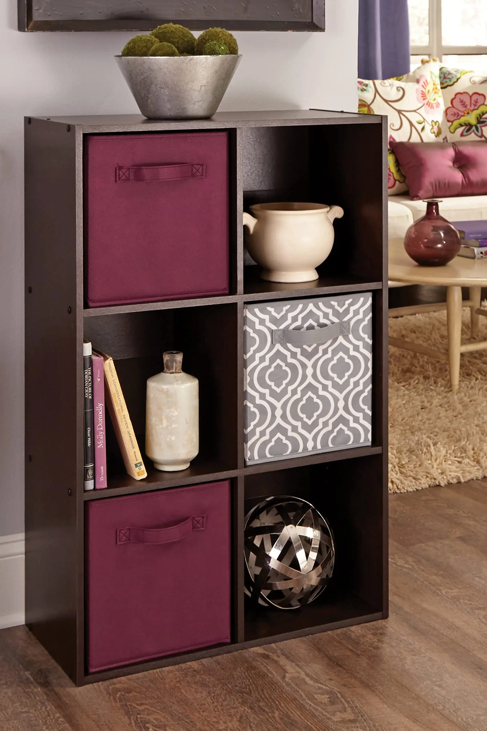 

6 Cube Storage Shelf Organizer Bookshelf Stackable, Vertical or Horizontal, Easy Assembly,Chocolate