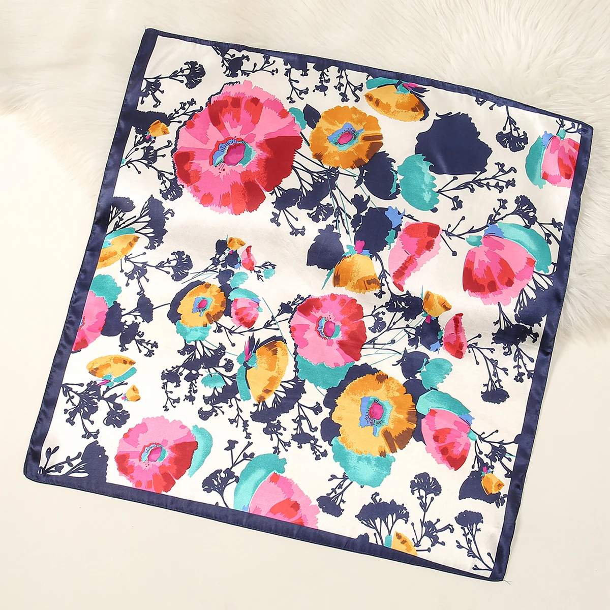 60*60cm Luxury Floral Silk Square Scarf Women Soft Satin Kerchief Hairband Neckerchief Head Hijab Headband Foulard Bag Ribbon 2