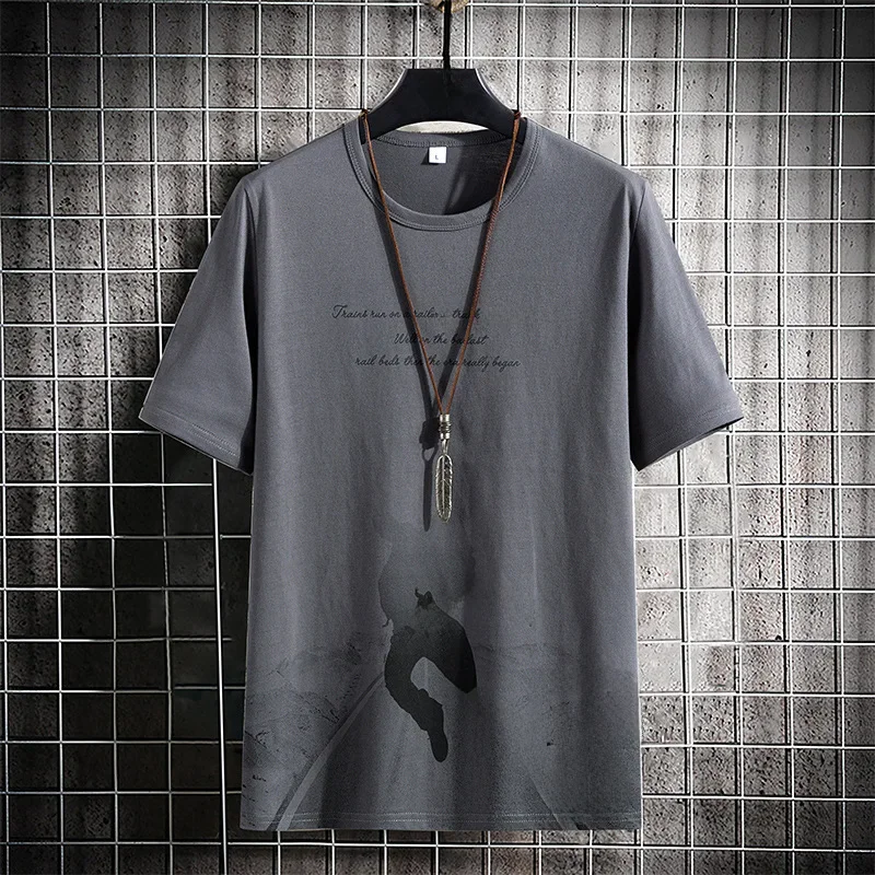 الرجال فضفاضة تناسب نصف كم تي شيرت الصيف الكورية ن...