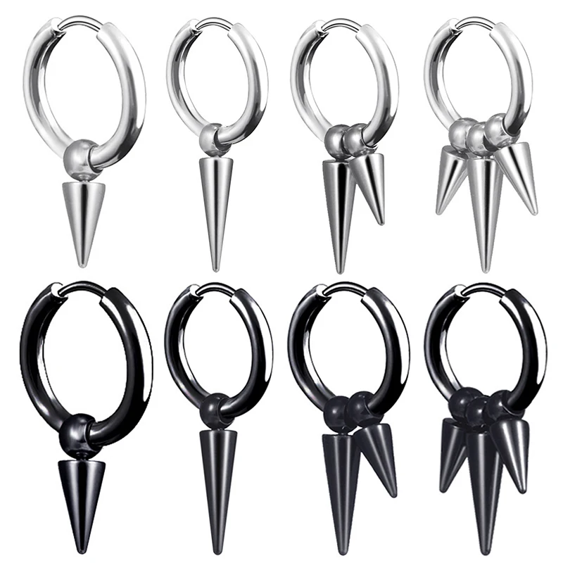 WKOUD Hoop Drop Earrings Black Moon Punk Girl Cross Multiple Unisex Geometry Star Animal Dragon Feather Rock Man Stainless Steel hoop earrings drop earrings animal earrings cross earrings