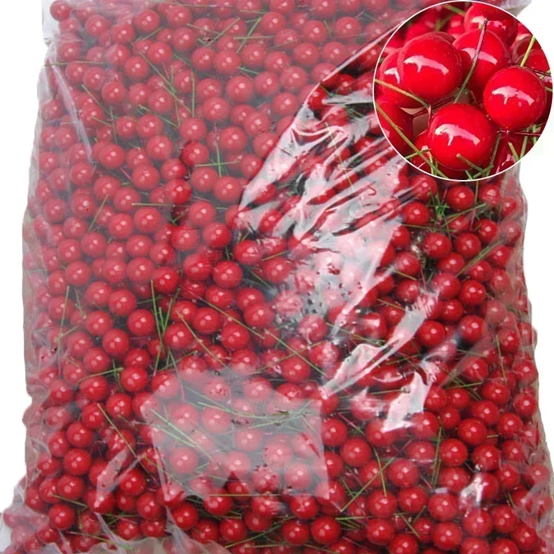 50/1000 Stück künstliche Beeren, rote gefälschte Beeren, Kirsche, Staubblatt, Perlen, Mini-Blumenkranz, Ornament, Weihnachten, Neujahr, Party-Geschenke