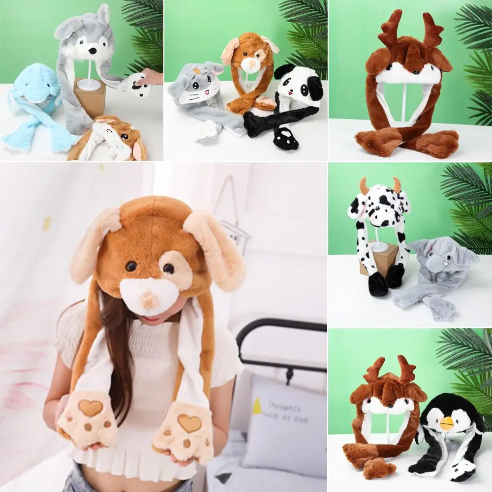Cute Moving Jumping Soft Funny Cap Plush Rabbit Pinch Airbag Animals Ear Hat