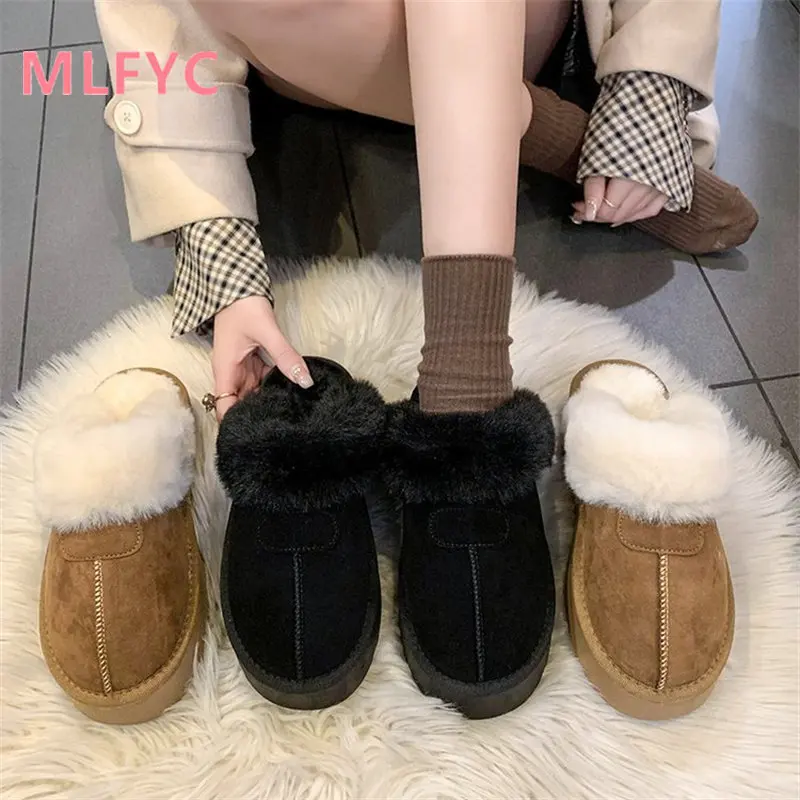 Women's slippers wear new plush thick soled snow shoes in the winter of 2023 Baotou semi slippers Home cotton slippers