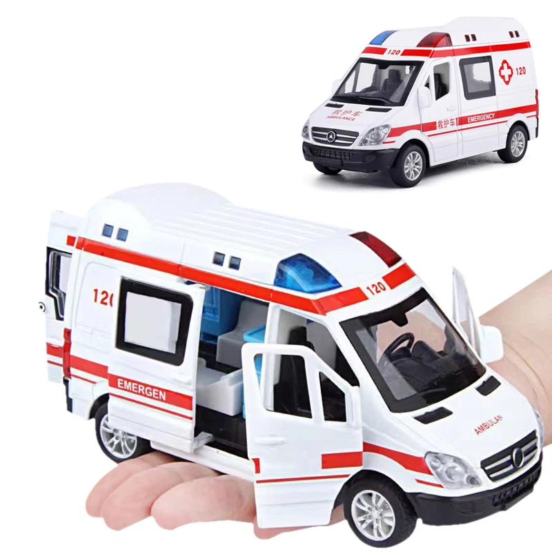 1:32 Alloy Diecast Ambulance Model City Metal Fire Truck Sound And Light Pull Back Car Toy Kids Boy Educational Gift