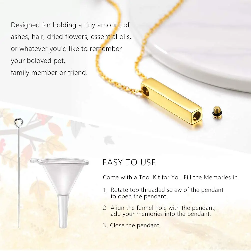 PROSTEEL Ashes Urn Rectangle Bar 18K Gold/Black/Silver Memorial Keepsake Pendant Necklace for Family Friend Gift PSP4147
