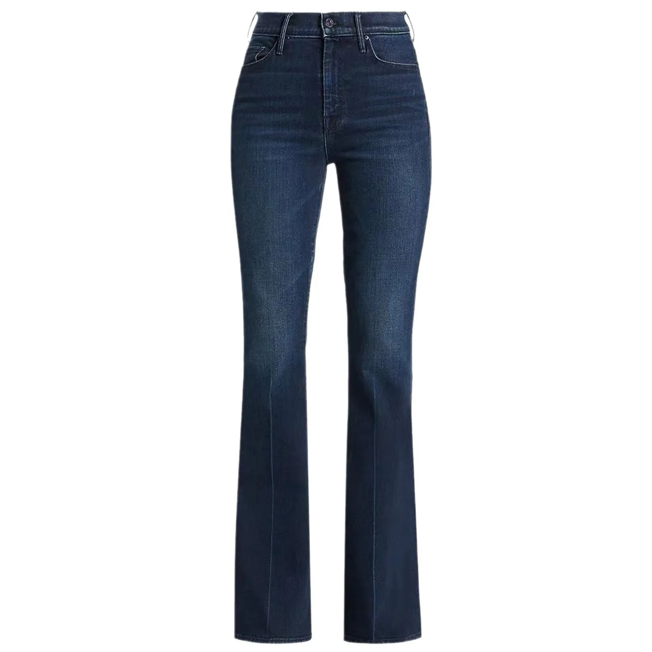 A 2024 early spring new high waisted deep blue midline slim fit and slim fit large horn denim women's pants MO508 2
