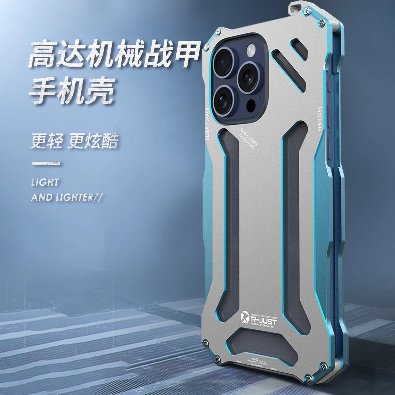 Luxury R-just Aluminum Metal Phone Case For Apple Iphone 15 14 Plus 13 12 11 Pro Max Shockproof Slim Hard Back Cover