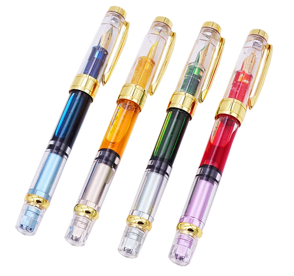 

New Upgraded Colorful High quali 3008 Piston Transparent Fountain Pen Golden EF/F Nib & Trim Ink Pen Office School Gift