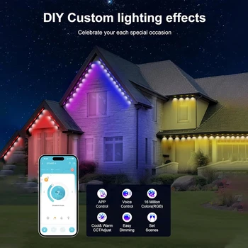 Permanent Outdoor Lights Smart RGBIC Eaves LED Lights Festival Flashing Lighting Fairy String for Christmas Holiday Decorations 3