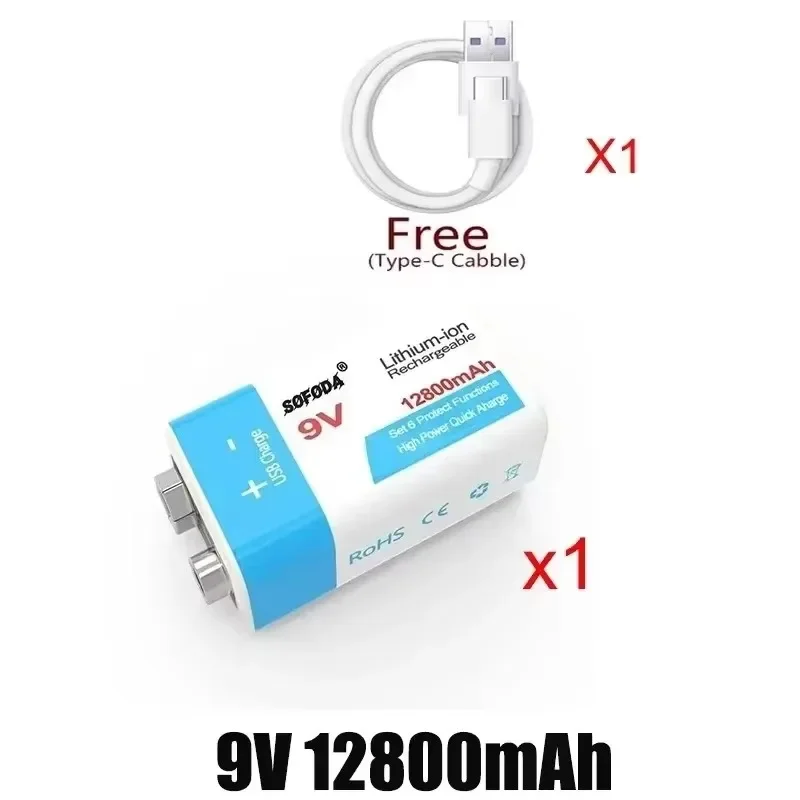New 9V Rechargeable Battery 12800mAh 6F22 Micro USB 9v Li-ion Lithium Batteries for Multimeter Microphone Toy Remote Control KTV