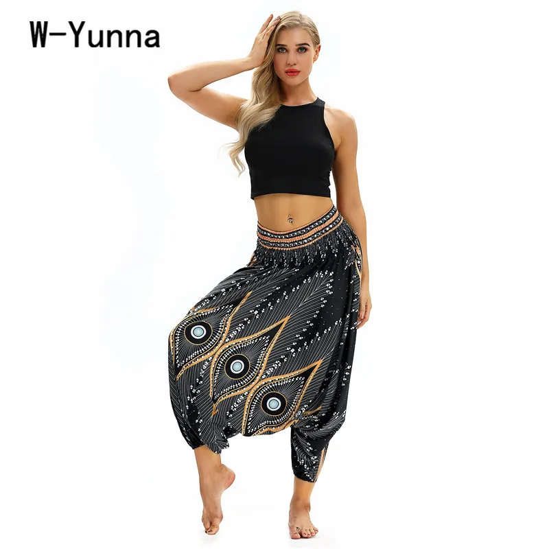 Wyunna Fashion Hip Hop Geometric Print Cross Pants Women Elastic Waist