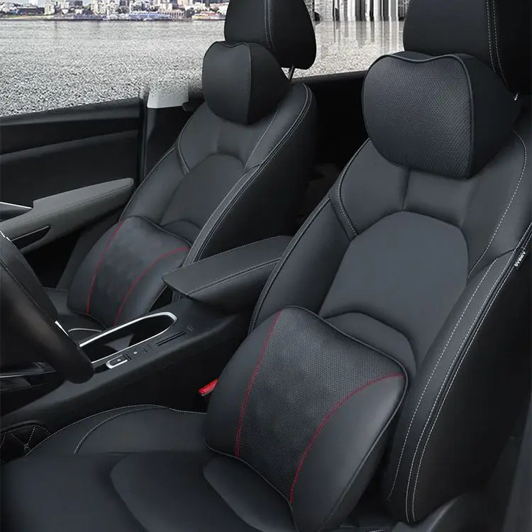 

Car Leather Memory Cotton Headrest Neck Pillow Waist Protection Interior Accessories Vehicle Supplies Travel Sleeping Products