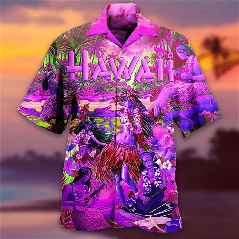 Summer Hawaiian  Shirts Men's Harajuku Vintage Oversized Clothing Beach Prom Print Tops Unisex Fashion Short Sleeve 2