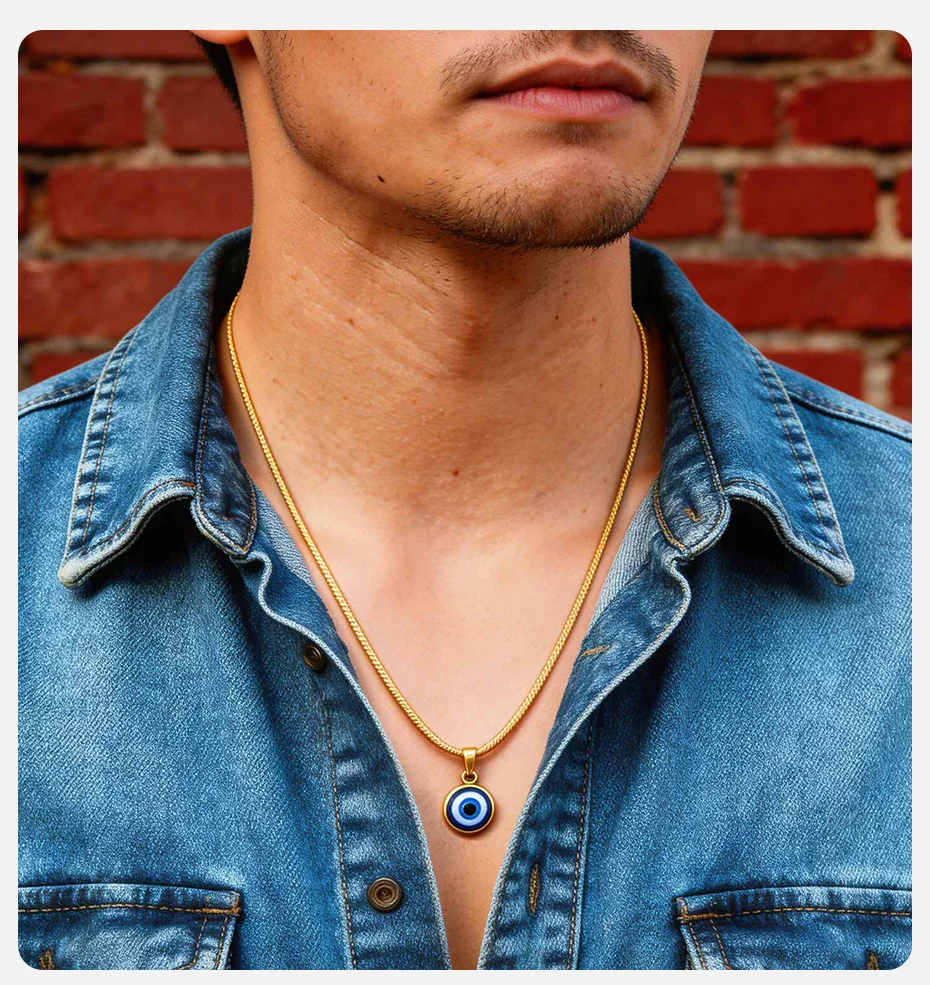 Vnox Halskette mit bösem Blick-Anhänger für Männer und Frauen, goldfarben, silberfarben, Edelstahlkette, Schutzamulett, Glücksbringer, Schmuck, Geschenk – Detail 2