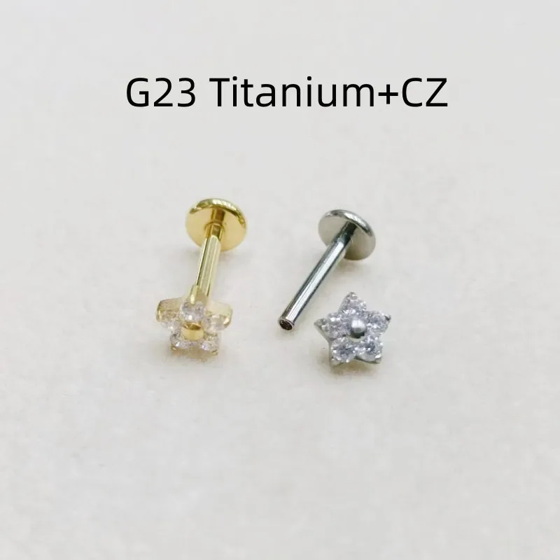 

10pcs Body Jewelry 16G G23 Titanium Flower CZ Gems Lip Labret Bar Ear Helix Tragus Rook Barbells Stud Body Piercing Jewelry New