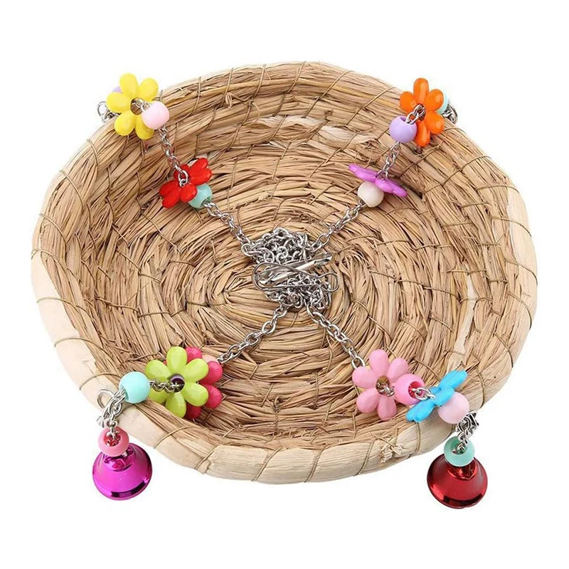 Bird Parrot Toy Parrot Nest Natural Handmade Woven Grass Bed Swing With 4 Metal Bells Bird Toy Swing