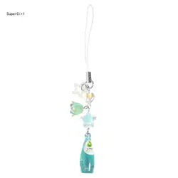 Crystal Bead Star & Flower Charm Keychain Accessory (Mint Green)