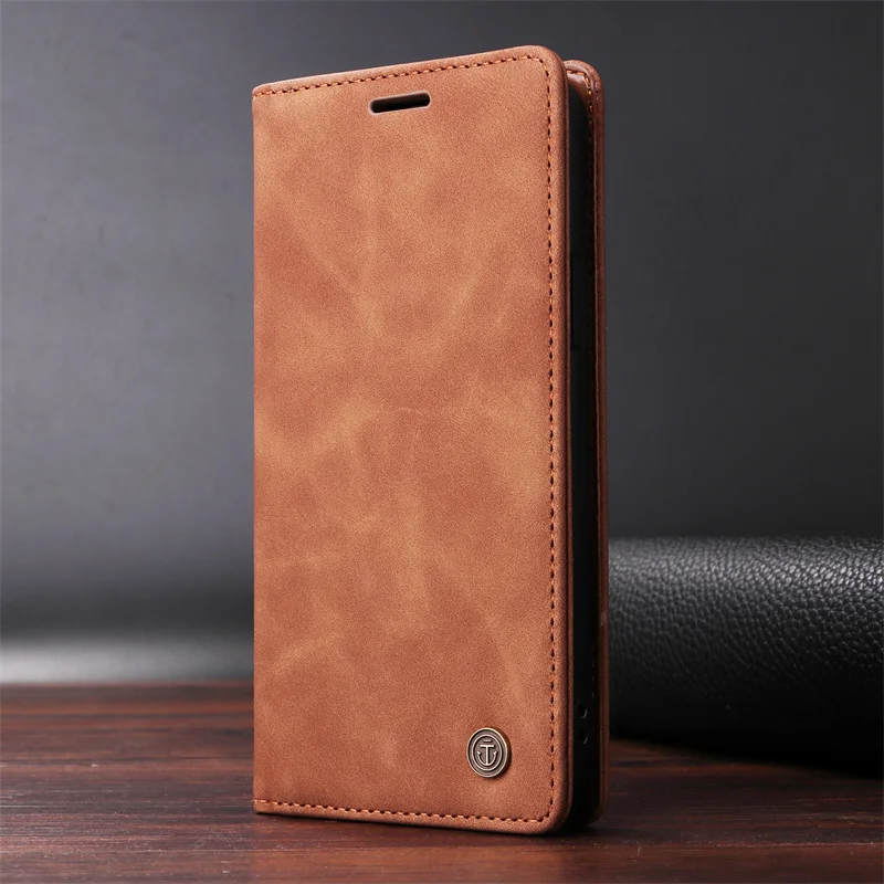 Vintage Leather Suction Cup Flip Case with Stand and Book-Style Design