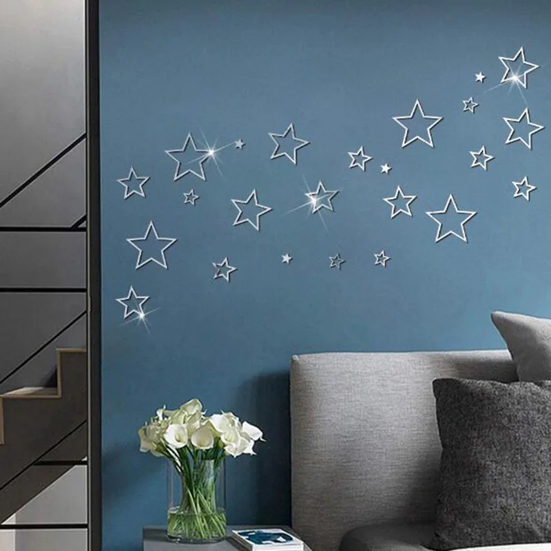 Acrylic Star Mirror Sticker DIY Adhesive Wall Stickers for Bedroom Living Room Background Decoration Home Decal