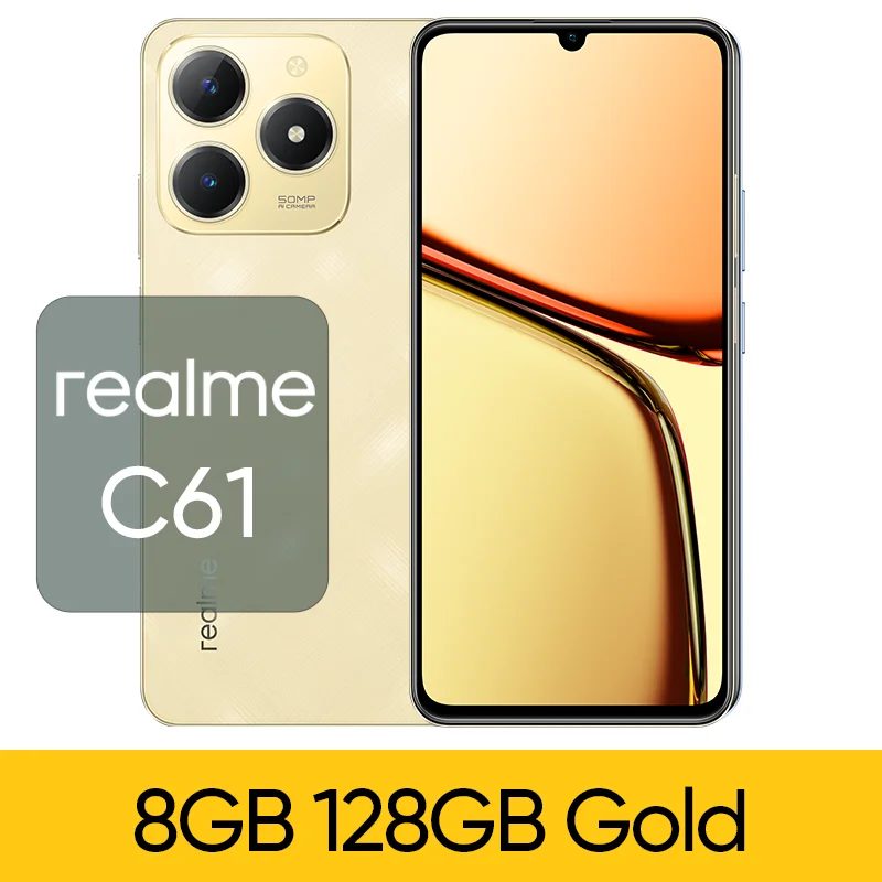 thumbnail image 1 of Realme C61 Smartphone Octa-Core Diseño delgado de 17,74 mm Carga SUPERVOOC de 45 W Cámara AI de 50 MP Pantalla HD de 6,74 pulgadas y 90 Hz IP54, 1 of 5