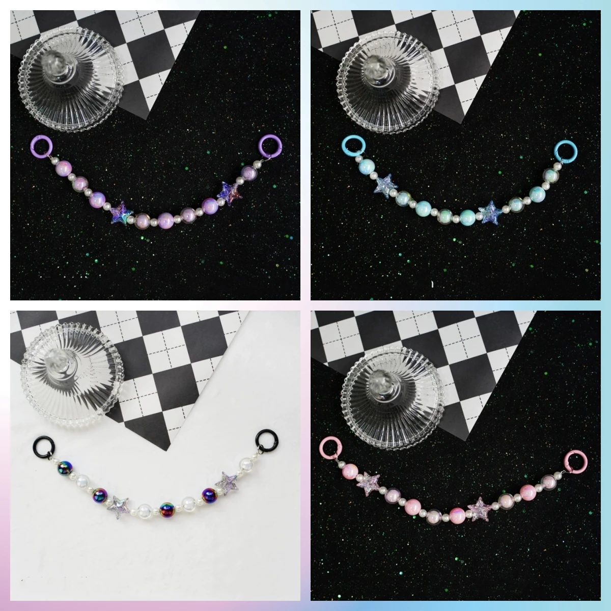 Italife Blue Chain Star Pearls Double Chains Ita bag Accessories Pink DIY Candy Shining Star Chain Anime ItaBag Decoration H335