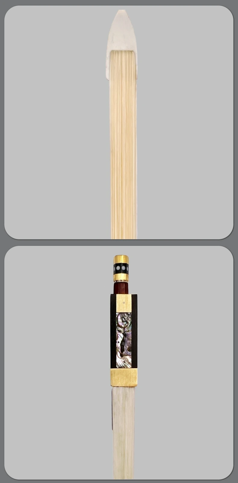 Description Picture 5 of itemBrazilwood Violin/viola/cello Bow 4/4 3/4 1/2 1/4 1/8 professional Fiddle Bow，natural Siberia white horsehair parts