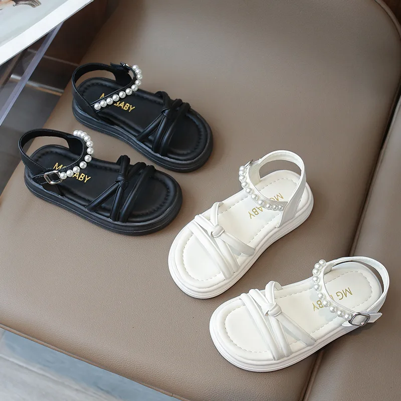 

Детские сандалии для девочек, элегантные пляжные туфли в римском стиле на мягкой подошве с бантом и бисером, лето 2024