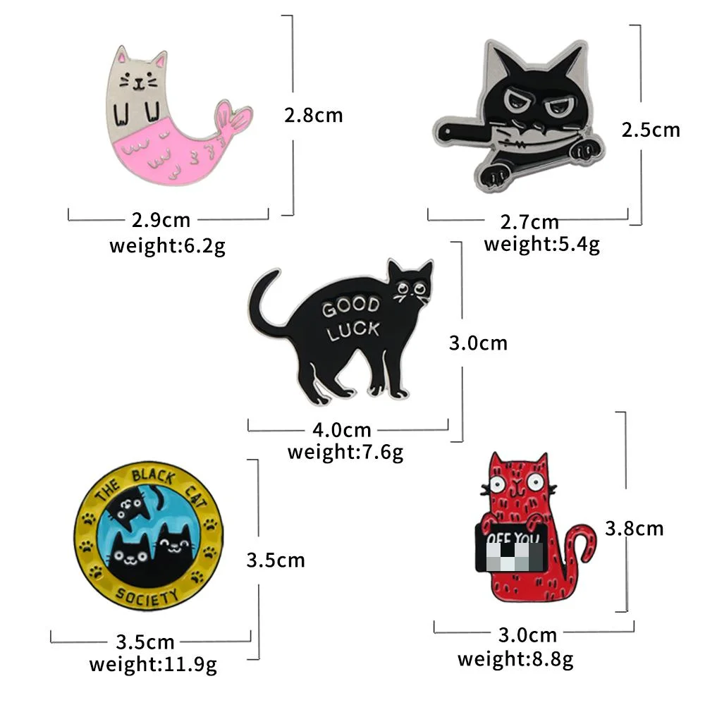 10 Ciondoli E 7 Spille Gatto Nero | Smaltate Per Zaino E Vestiti | Regalo Per Amanti Dei Gatti