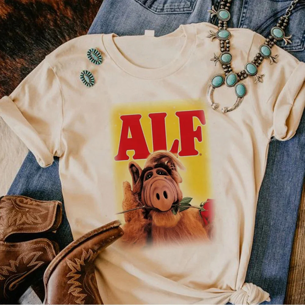 

Топ Alf, женские летние смешные футболки с графическим принтом, Женская комиксная графическая японская одежда