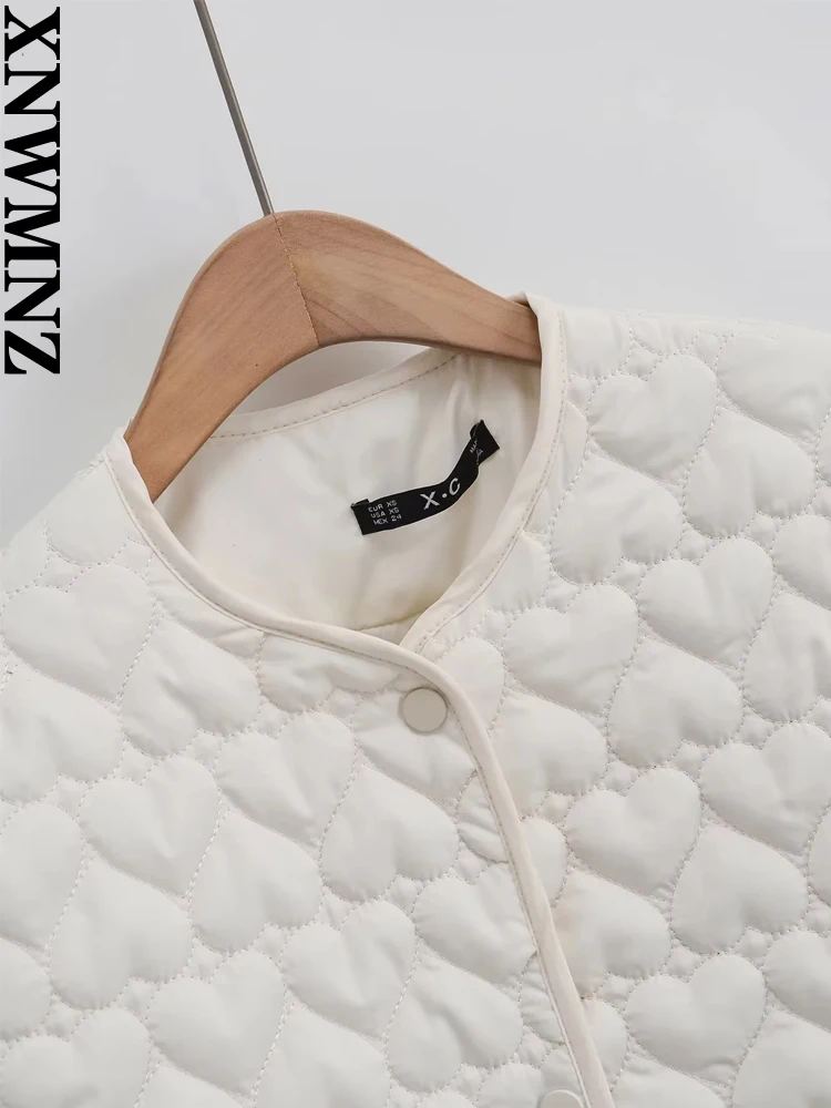 XNWMNZ Women's Fashion 2023 Autumn/Winter Heart Padded Jacket Women O Neck Long Sleeve Pocket Versatile Female Coat 4