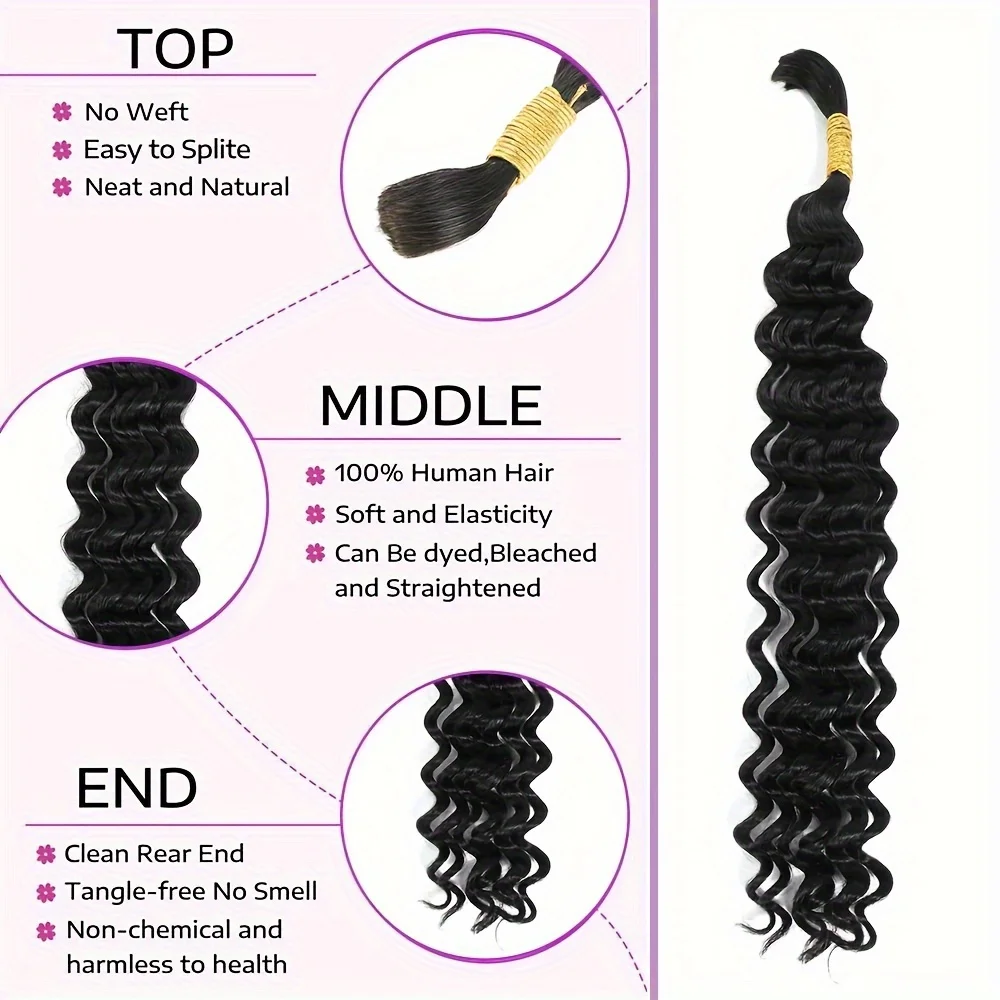 Bulk Braiding Hair Human hair Deep Wave Unprocessed No Weft Boho Braids Human Hair Bulk Extensions Brazilian Remy