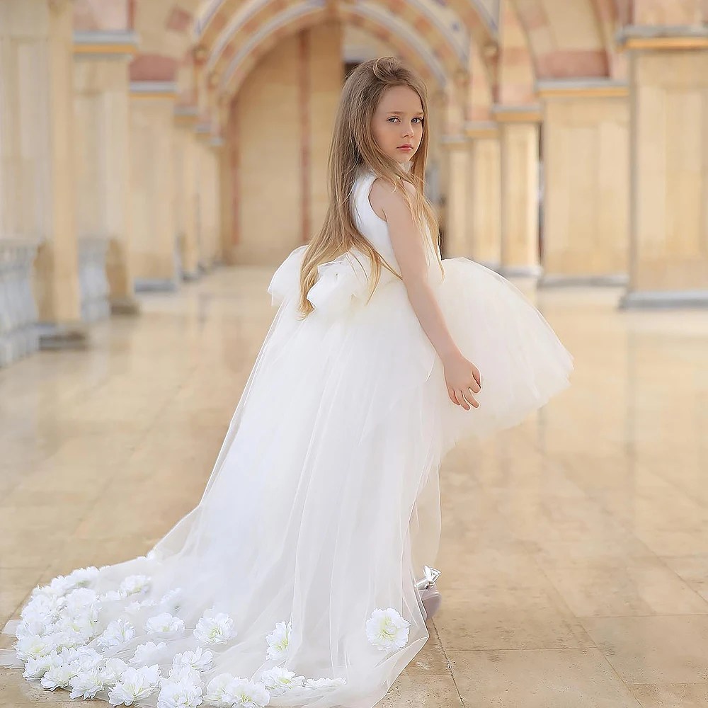 

Puffy Princess Birthday Party Dress O Neck Infant Tutu Summer Kids Flower Girl Dress Pageant Gown Long Train