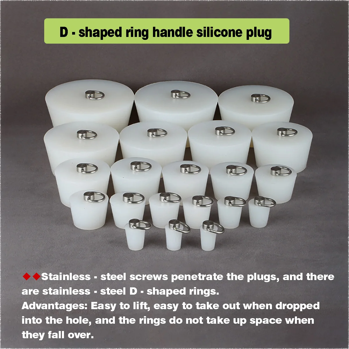 With D Ring Handle Pipe Tube Hole Plugs Sealing Plugs Tapered Silicone Rubber Stopper Diameter 14-200mm