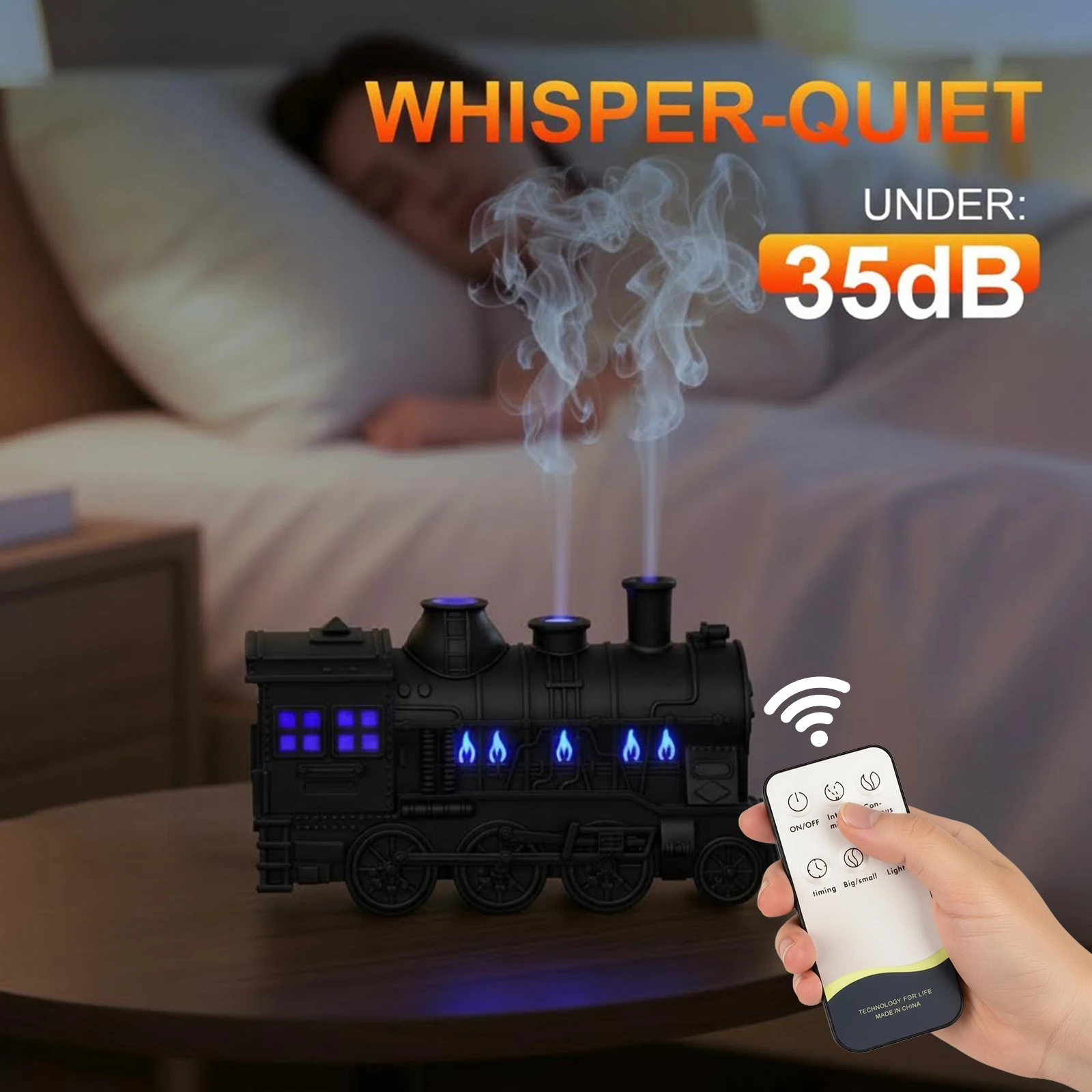 300ML 빈티지 증기 기관차 공기 디퓨저 가습기(2색 LED 조명/2 미스트 모드 포함) 사무실 침실용 아로마테라피 디퓨저