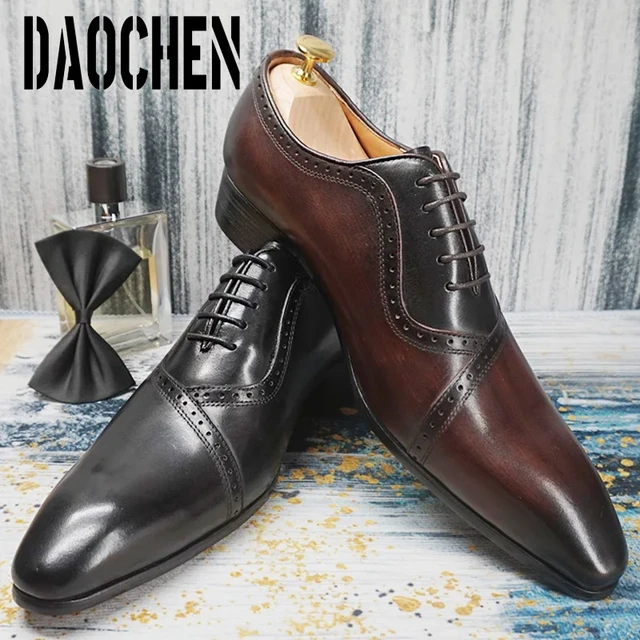 Formal Shoes Man Fashion Men Business Leather Shoes Casual Pointed Toe Lace  Men's Dress Shoes Brown Size 14 (Black, 7.5)