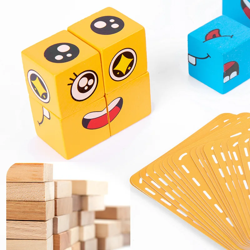 Face changing expression, building blocks, iron boxes, children's battle toys, parent-child board games, wooden challenge level 3
