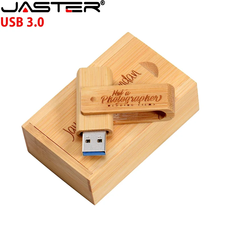 JASTER 무료 맞춤형 로고 나무 플래시 드라이브, 3.0 박스, USB 펜 드라이브, 결혼 선물 메모리 스틱, 128GB, 64GB, 32GB, 16GB, U 디스크, 8GB