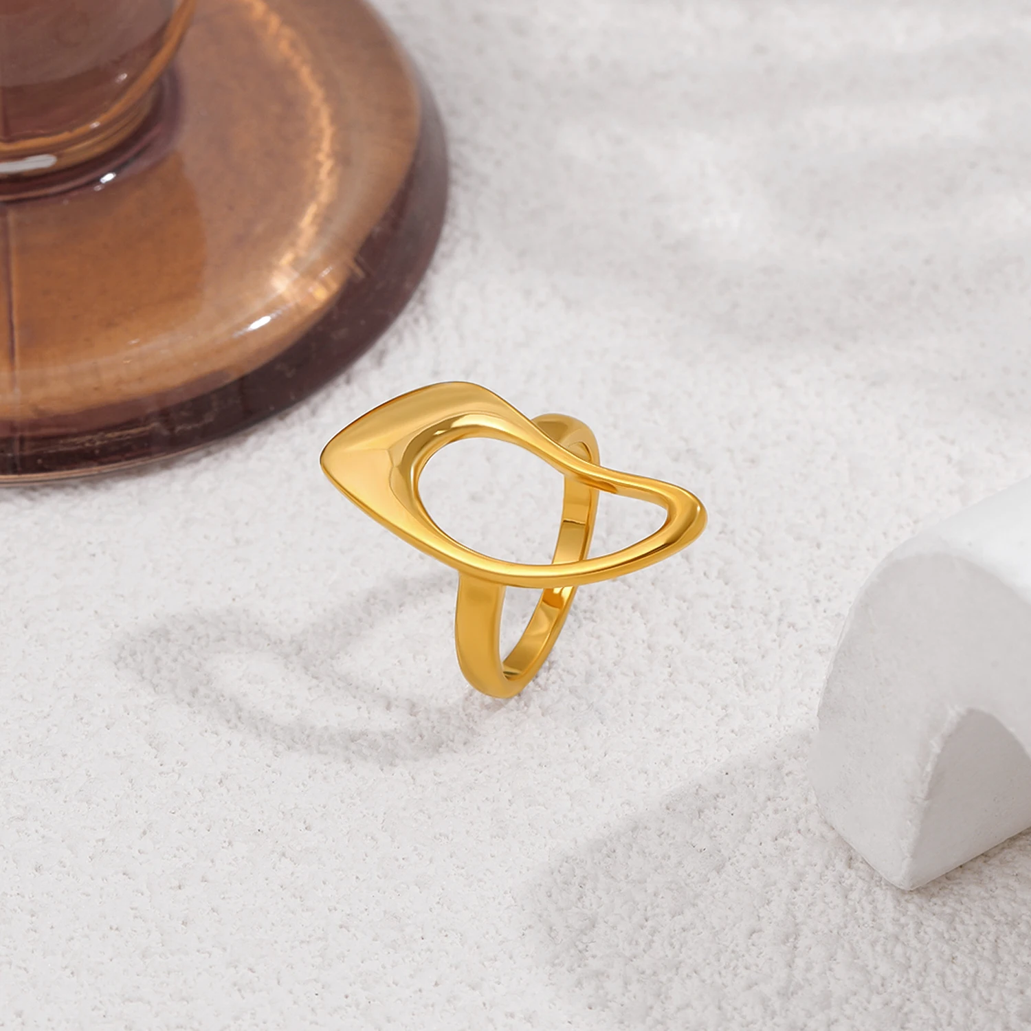 Stainless Steel Hollow Out Geometric Irregular Gold Color Rings Creative Statement Finger Ring Jewelry Accessories Dropshipping