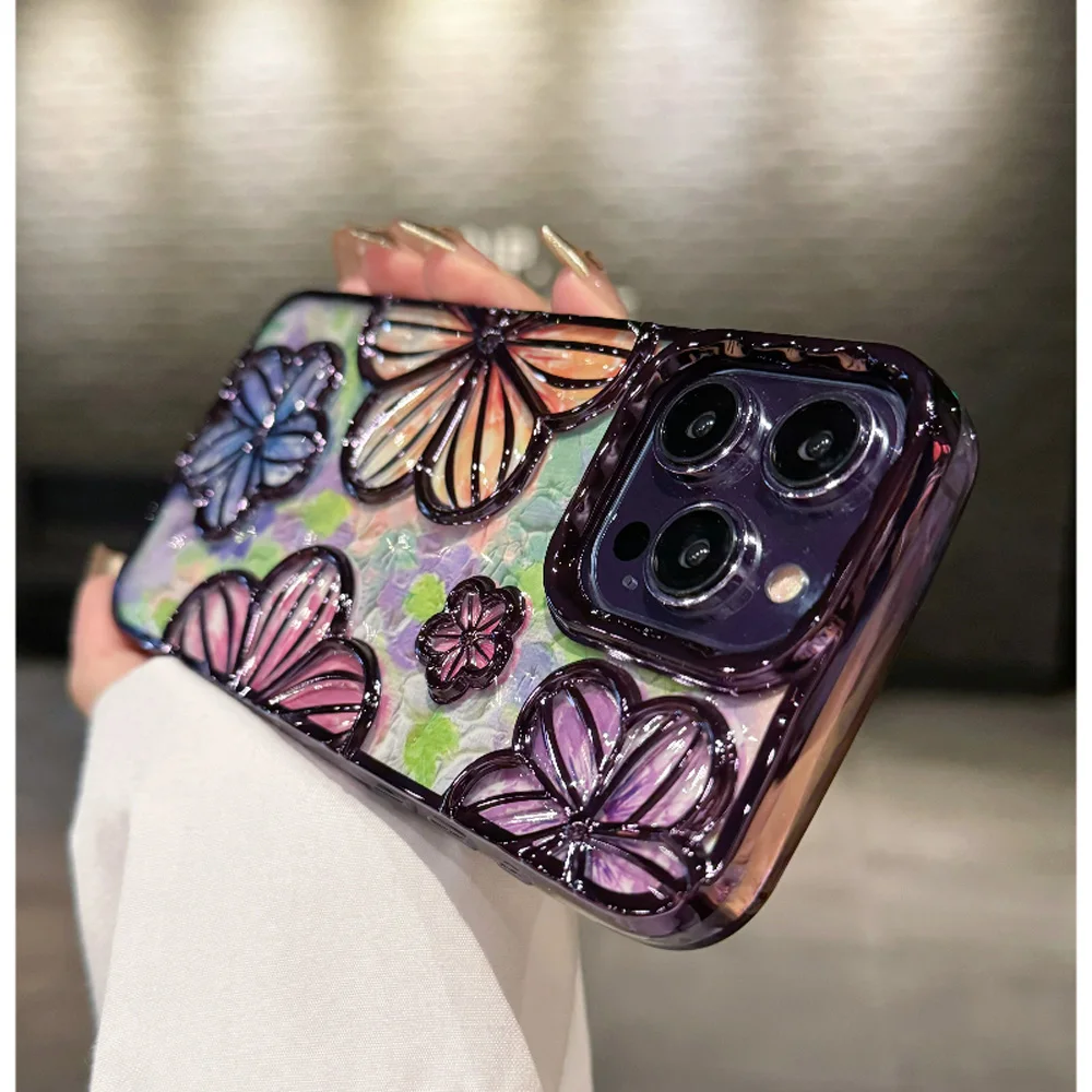 3D Flower telefonfodral för iphone 15 14 13 12 11 Pro Max Fashion Creative Färgglad mjuk silikon Stötsäker fodral_voghion.com