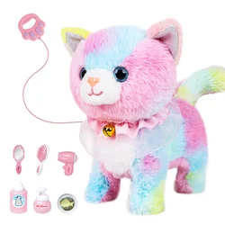 Interactive Walking Toy Cat with Touch & Voice Control, Remote Leash & Waggling Tail - Perfect Gift (Colorful Cat)