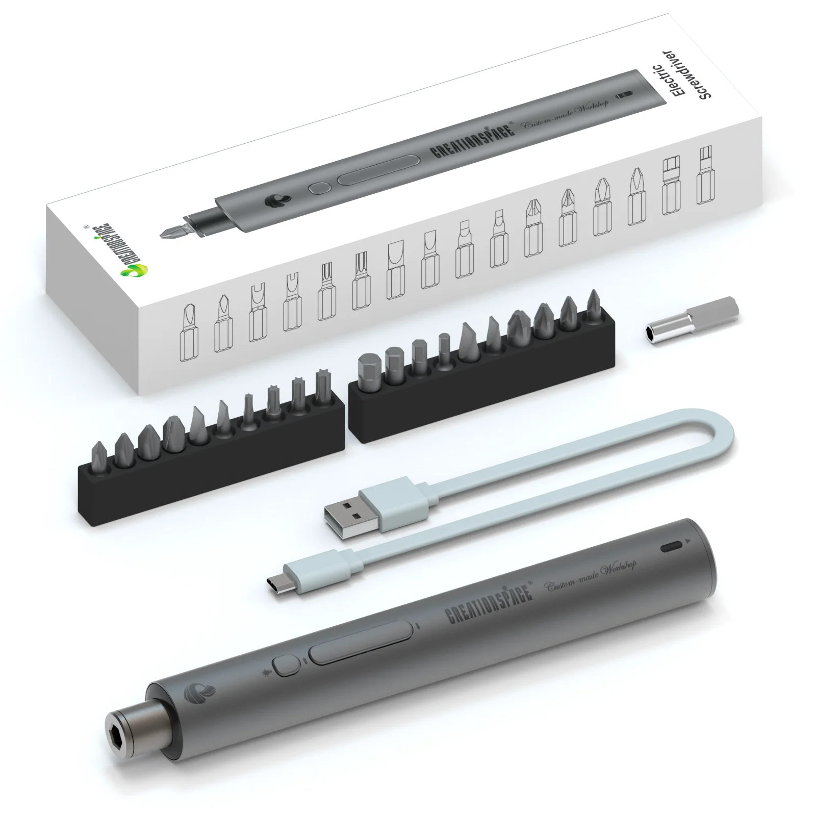 CreationSpace 무선 전기 드라이버 키트, 미니 도구, USB 충전, 3.6V 최대 액세서리, 가변 속도, CS1901A