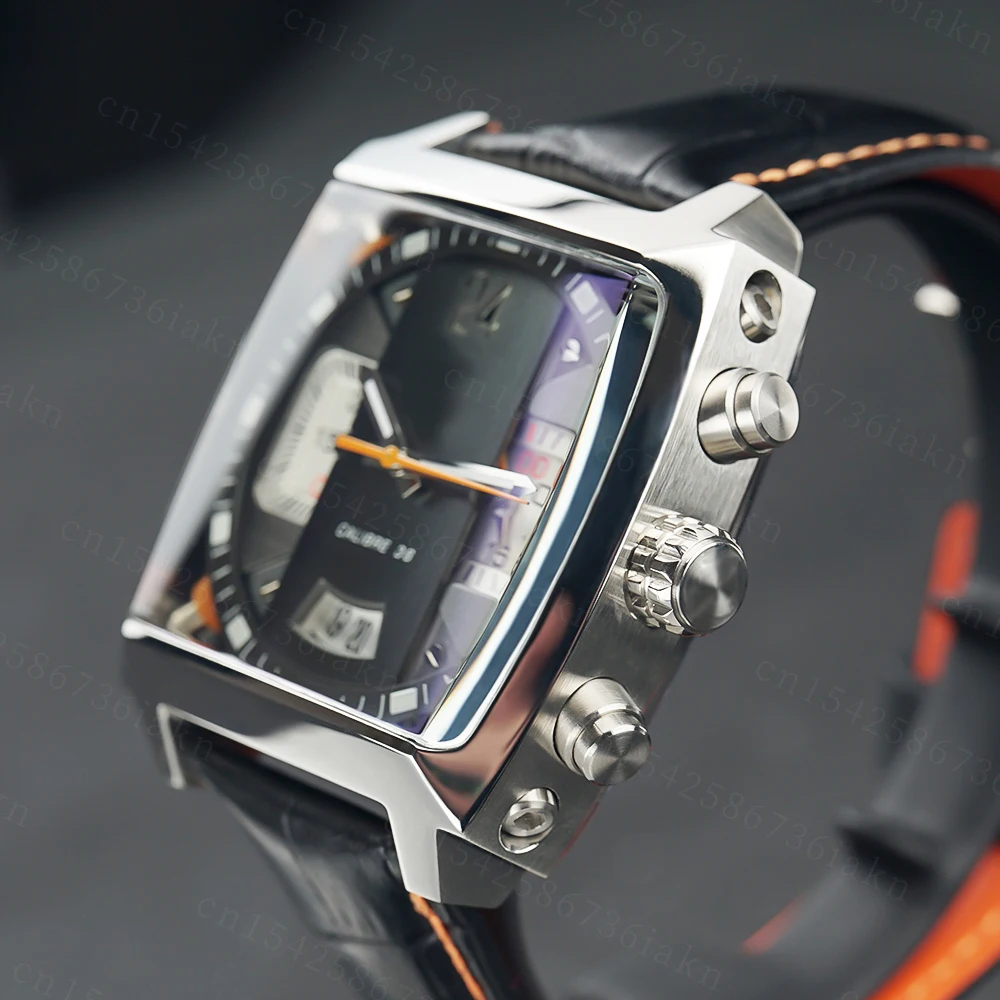 2022Fashion New Men's Color Bar Square Dial Sapphire Mirror Stainless Steel Leather Strap Sports Leisure Waterproof Quartz Watch